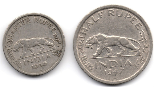 India 1/4 Y 1/2 Rupia 1946 Y 1947