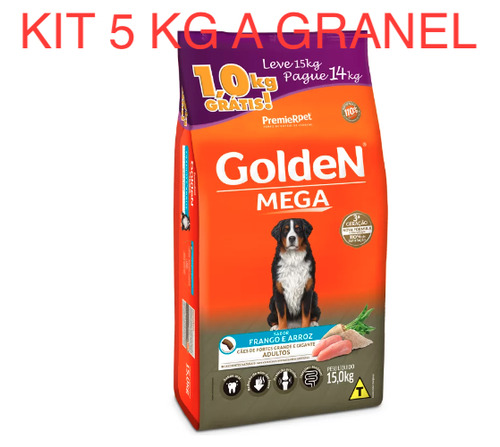 Kit 5 Kg Ração Golden Mega Cães Adultos Raças Grandes Frango