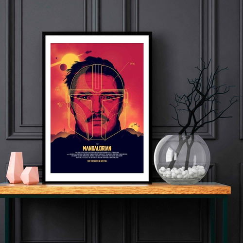 Imagen 1 de 1 de Cuadro Marco Negro 33x48cm Mandalorian Pedro Pascal Fan Arte