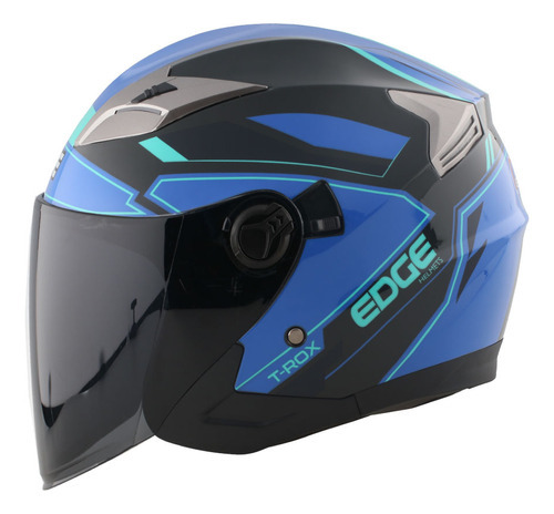 Casco Semi Integral Edge T-rox Certificado Dot Moto + Gafas Color Azul gris Tamaño del casco L (59-60 cm)
