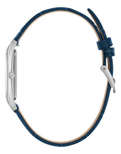 Reloj Bulova Hombre 96b442 Correa Azul Bisel Plateado Fondo Azul