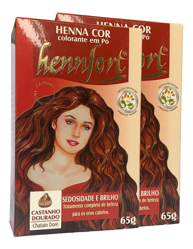 Imagem 1 de 1 de Kit 2 Henna Hennfort Em Pó 65g - Castanho Dourado