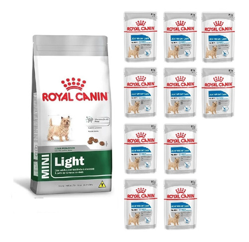 Kit Mini Light 2,5kg E 10 Sachês Weight Care 85g Royal Canin