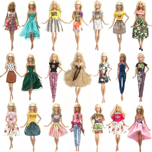 10 Conjuntos Roupas Boneca Barbie + 10 Sapatos Retos Tênis