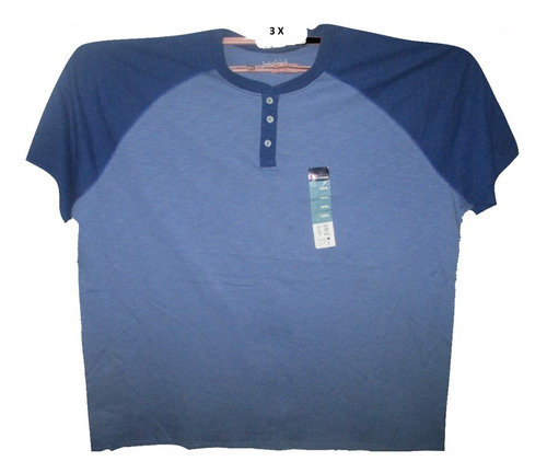 Camiseta Azul 2 Tonos Hombre Cuello Botones Talla 3xl Basic 