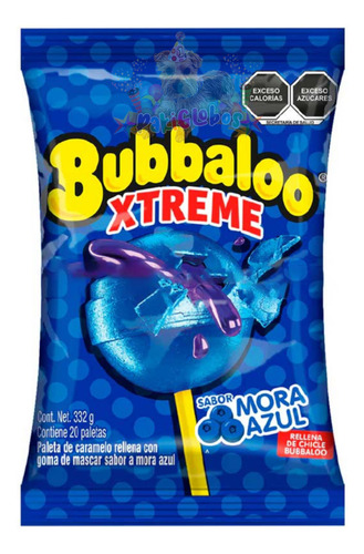 Bubbaloo Paleta Bubba Xtreme Relleno Mora Azul 20 Piezas