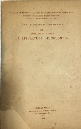 Libro Antiguo Las Literaturas Americanas Iii  Colombia