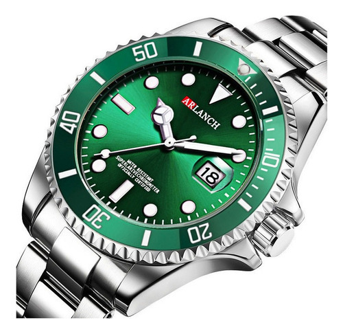 Reloj De Cuarzo Con Calendario Luminoso Para Hombre, De Arla Color Del Bisel Verde