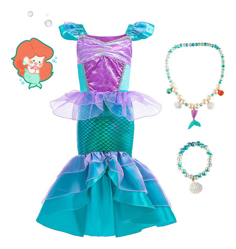 Vestido De Disfraz De Princesa Sirena Para Niñas, Accesorios