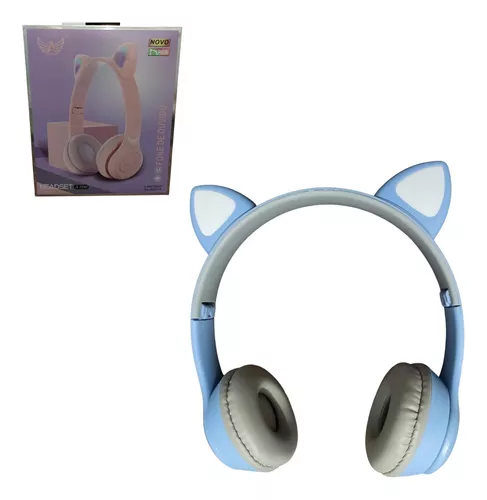 Fone De Ouvido Bluetooth Azul Orelha Gatinho Infantil Led