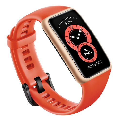 Imagen 4 de 4 de Huawei Band 6 1.47" caja de polímero gold malla amber sunrise de silicona FRA-B19