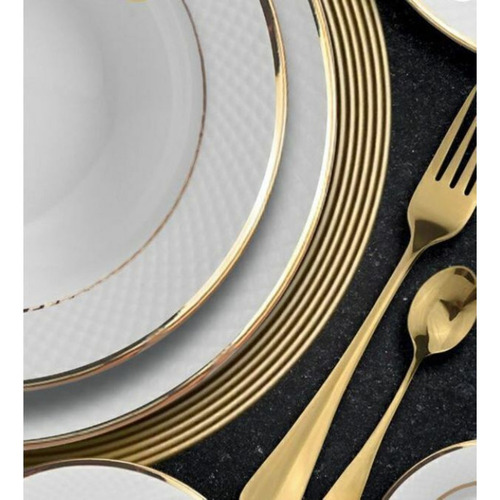 Conjunto Pratos Sobremesa Split Gold Filetado Alleanza 6 Un Cor Branco Com Dourado Split - Filetado Ouro