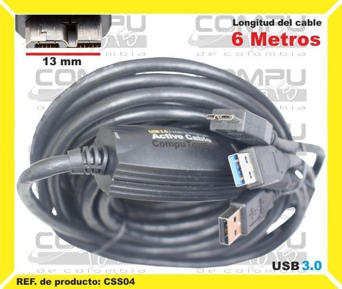 Cable Usb 3.0 A Microb + Aux. 6 Mts Ref: Css04 Computoys Sas