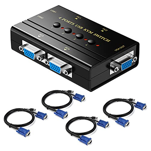 4 Puerto Del Switch Vga Kvm Selector Conmutador Usb Con...