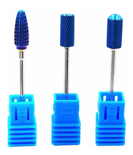 Set De 3 Puntas Para Drill Pulidor De Uñas Tusteno Azul