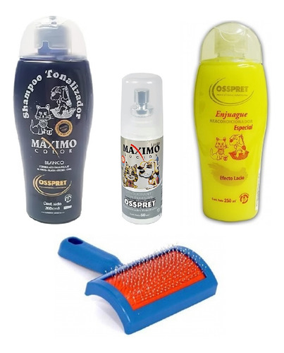 Kit Osspret Perros Blanco: Shampoo, Crema, Perfume Y Cardina