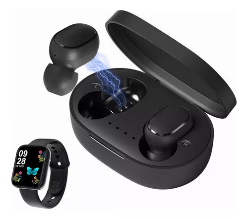 Fones de ouvido intra-auriculares sem fio Bluetooth com Smartwatch