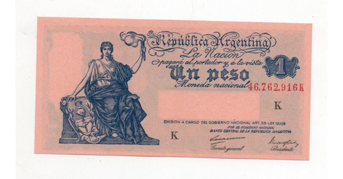 Billete 1 Peso Moneda Nacional Progreso Bottero 1833 Ex+