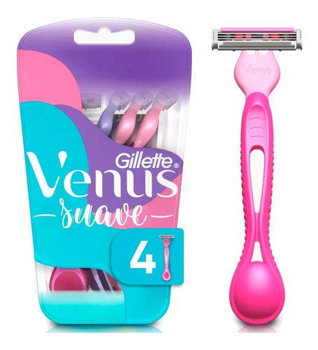 Maquina De Afeitar Gillette Venus Suave 4un De 3 Hojas