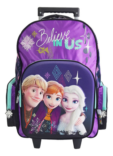 Mochila Escolar 18 Pulgadas, Con Carro Frozen, Wabro 13003 Color Violeta Diseño De La Tela Frozen