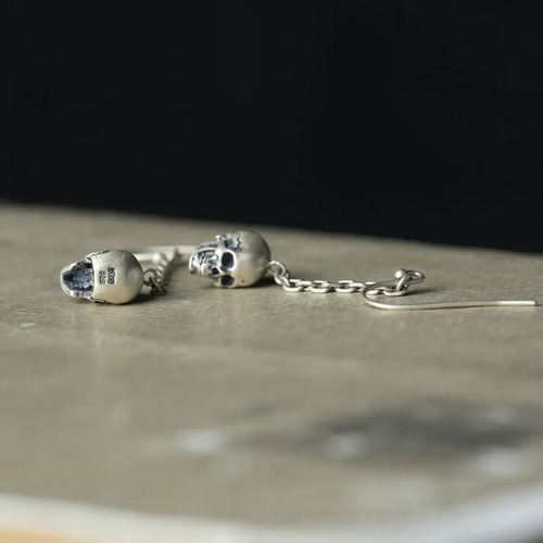 Aretes Colgantes Craneos Calaveras Con Cadenas Plata S925
