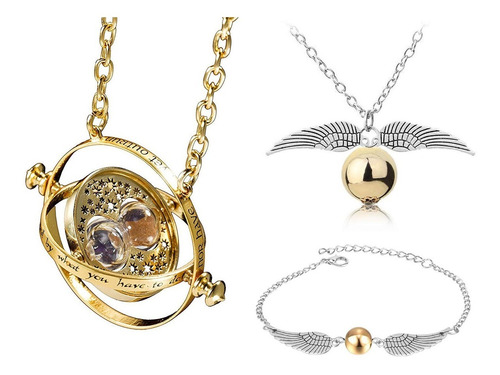 Collar Giratiempo Harry Potter + Collar Y Pulsera Snitch