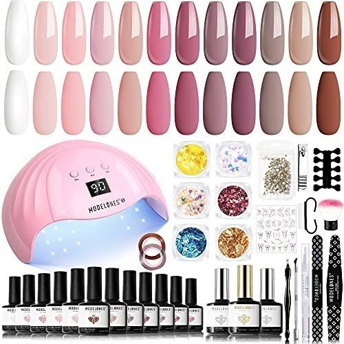 Kit De Uñas Con Esmalte En Gel 12 Colores Lámpara 48w Uv Led