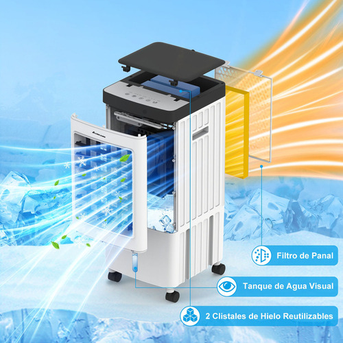 Auskang Aire Acondicionado Portátil 10L - 4 en 1 Enfriador de Aire,Ventilador de Frío Portátil Silencioso con 3 Cajas de Hielo,Control Remoto y Temporizador para Dormitorio Habitación Oficina