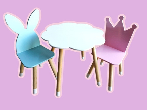Set De Mesa Nube Infantil + 2 Sillas Didáctico Montessori