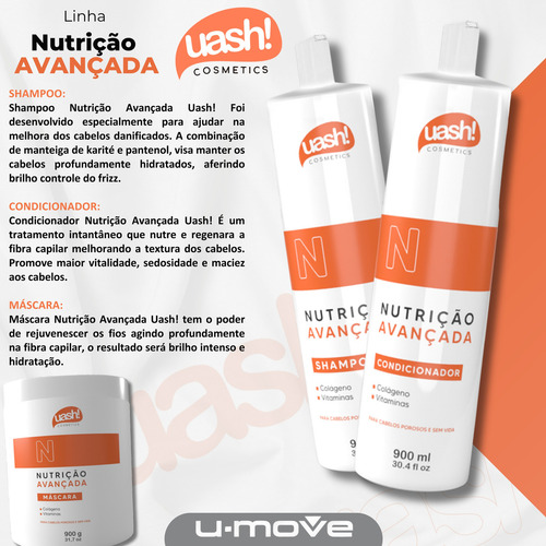 Shampoo Uash Nutrição Avançada 900ml Colageno E Vitaminas