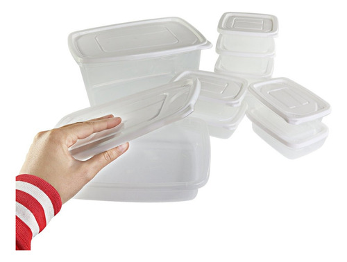 Kit 10 Potes Recipientes De Plástico Com Tampa E Trava Cor Transparente