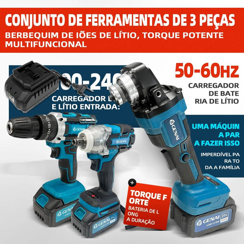 Kit 3em1 Parafusadeira Impacto E Esmeril 21v 2 Bats C Maleta