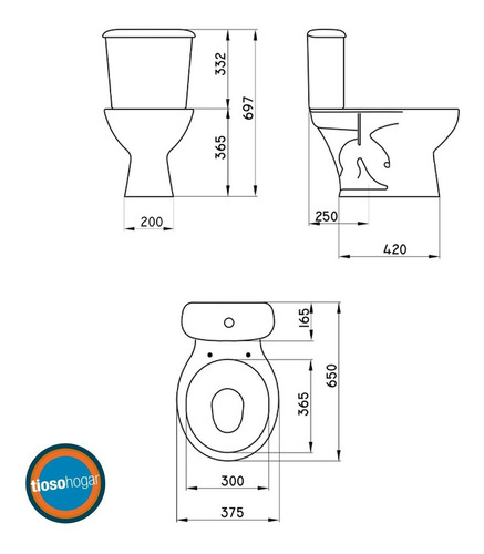 Imagen 6 de 10 de Juego Loza Baño Ferrum Andina Inodoro Largo Mochila Bide