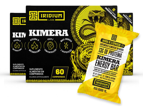 Kit 3x Kimera Thermo 60comp + Kimera Bar | Barra Termogênica Sabor Chocolate Com Café