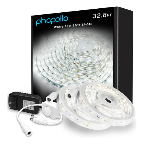 Phopollo Tira De Luces Led Blancas, 32.8 Pies Regulable 6500