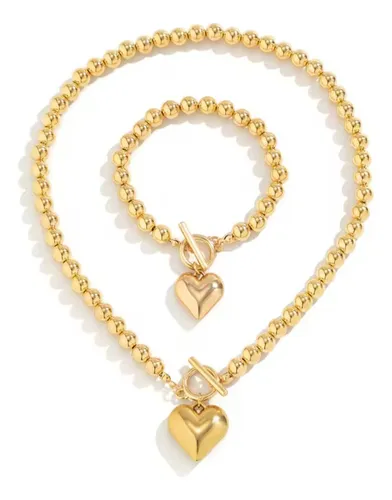 comprar Juego Collar Y Pulsera Corazón Dorado. Conjunto Corazón