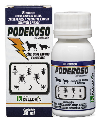 Poderoso Veterinário 30ml 25ce Inseticida Uso Cães & Gatos