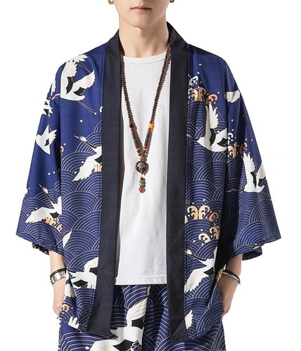 Chaqueta Kimono Japonesa Cardigan Grúa Estampado Baggy Albo