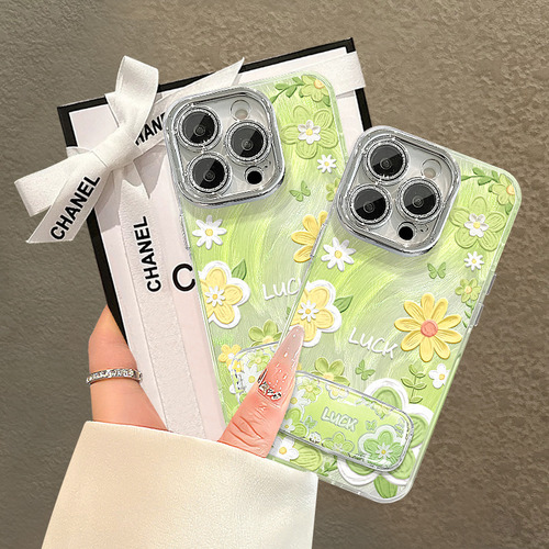 Funda Para iPhone, Pintura Al Óleo, Flor Verde, Espejo, Soporte De 16 H