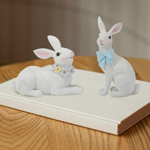 2 Piezas Estatuas De Conejo De Pascua Figuritas De Conejo De