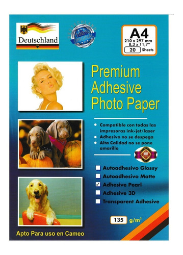 Papel Fotografico Adhesivo Glitter Deutschland 20 Hojas A4