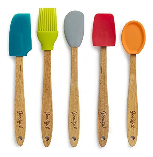 Buen Juego De Mini Utensilios De Cocina De Silicona Y Madera