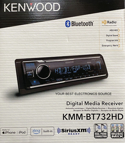 Rádio automotivo Kenwood KMM-BT732HD com USB e Bluetooth