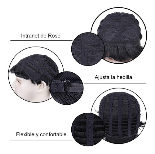 Imagen 5 de 9 de Peluca Para Hombre, Natural, Negra, De Fibra Corta, Para Hom