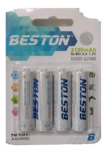 Bateria Pila Recargable Beston Aa X4 2100mah 1.2v Aa(hr06)