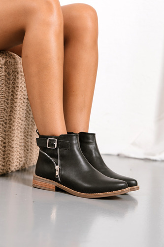 Botas Mujer Botinetas Taco Bajo Foliado Eco Cuero Moda Aspen