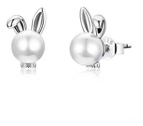 Aretes Para Mujer En Plata Con Perlas Diseño De Conejo