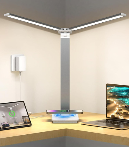 Lámpara De Escritorio Led Doble Cabezal Con Cargador Inalámb