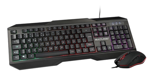 Imagem 1 de 1 de Teclado E Mouse Gamer Combo Multilaser 2400dpi Com Fio Led