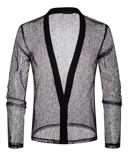 Camisas Tipo Cárdigan De Malla Para Hombre Y Color Liso Tran